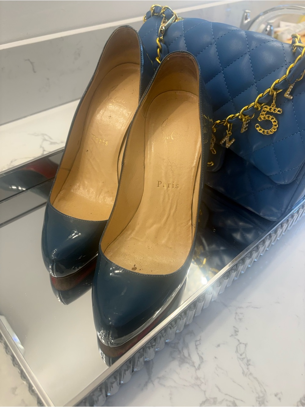 Christian Louboutin Teal Patent Leather Pumps